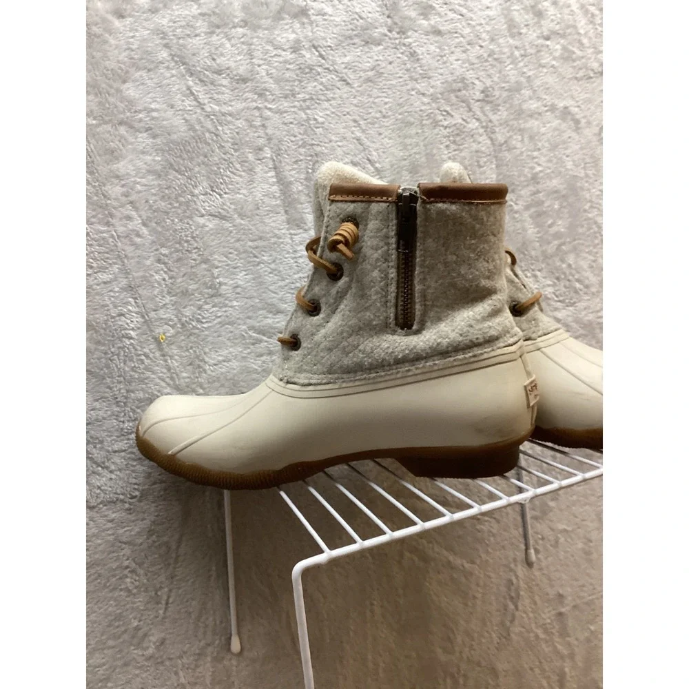 Sperry Women's Saltwater Duck Boots Cream‎ Wool Side Zip Lace Up Waterproof